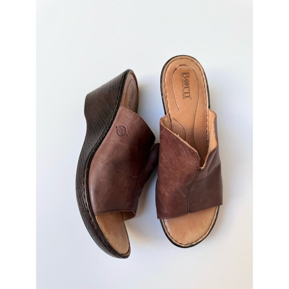 Born Hand Crafted Footwear Partial Leather Mini Wedges Women's 8M